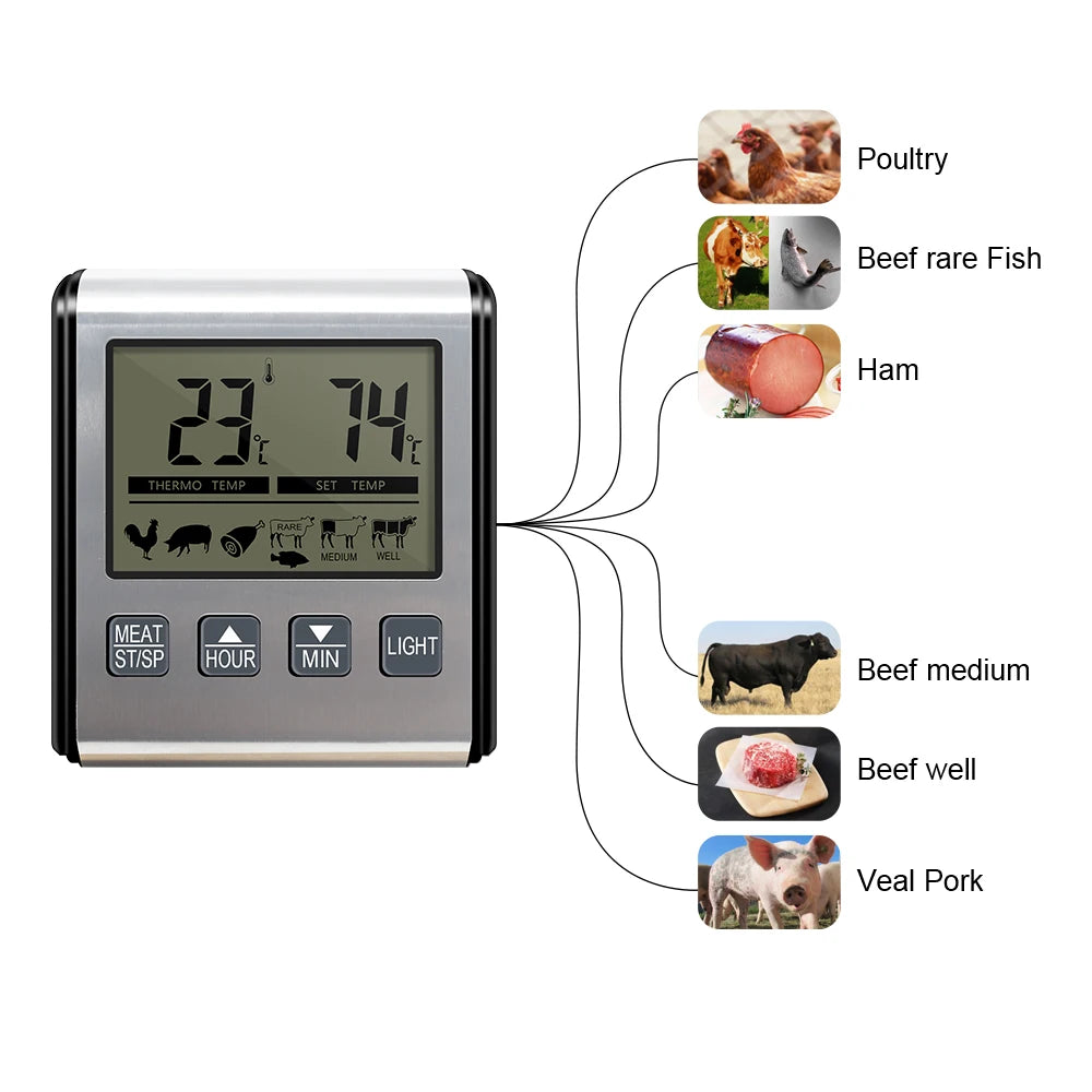 Digital Timing Food Thermometer Temperature Meter with Timer
