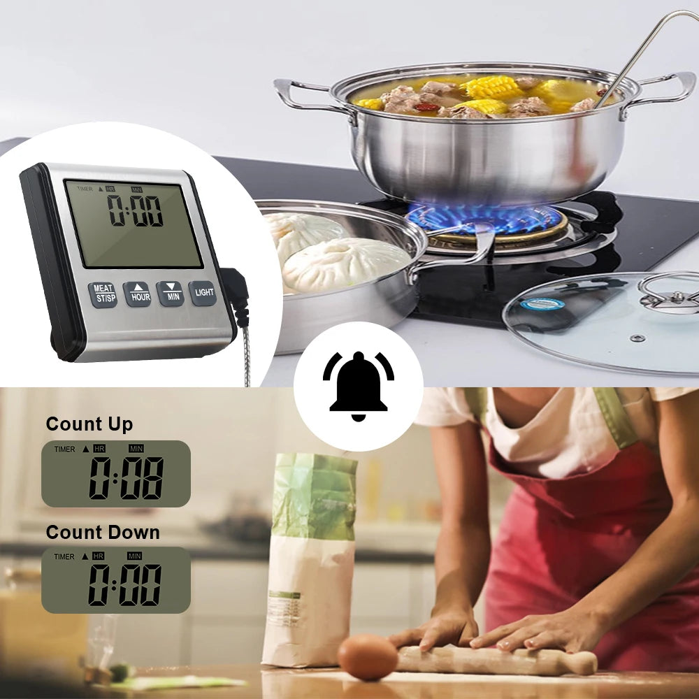 Digital Timing Food Thermometer Temperature Meter with Timer