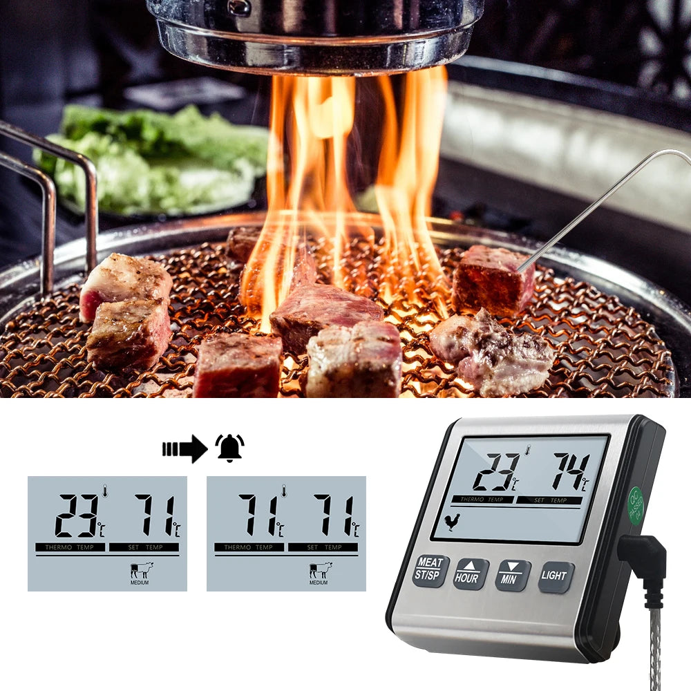 Digital Timing Food Thermometer Temperature Meter with Timer