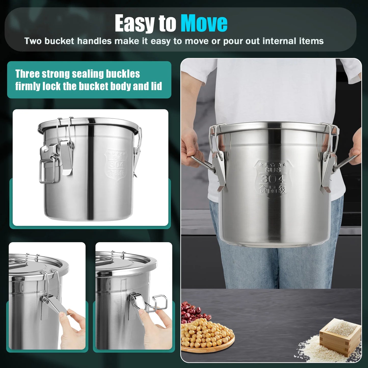 12L Stainless Steel Airtight Cereal Container