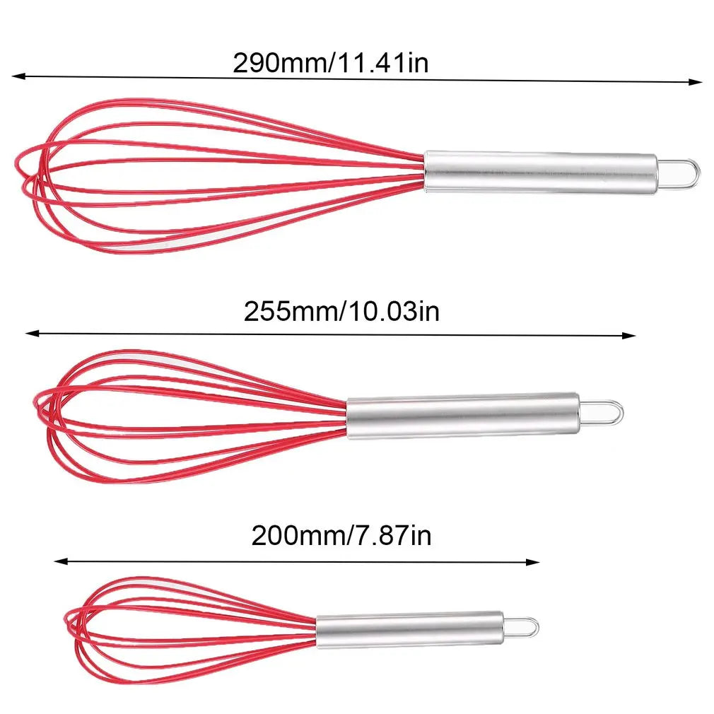 3 Pcs Silicone Whisk Handheld Stainless Steel Wire