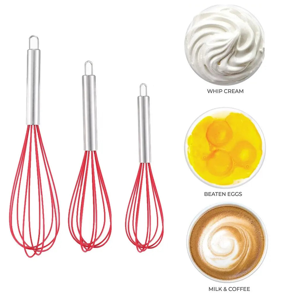 3 Pcs Silicone Whisk Handheld Stainless Steel Wire