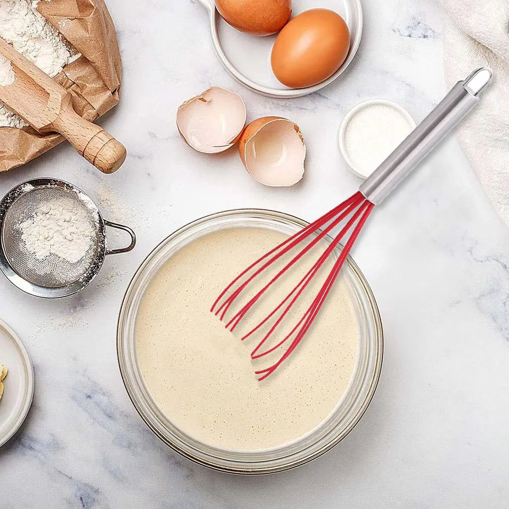 3 Pcs Silicone Whisk Handheld Stainless Steel Wire