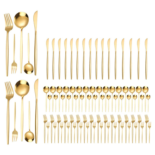 90Pcs Gold Flatware Set
